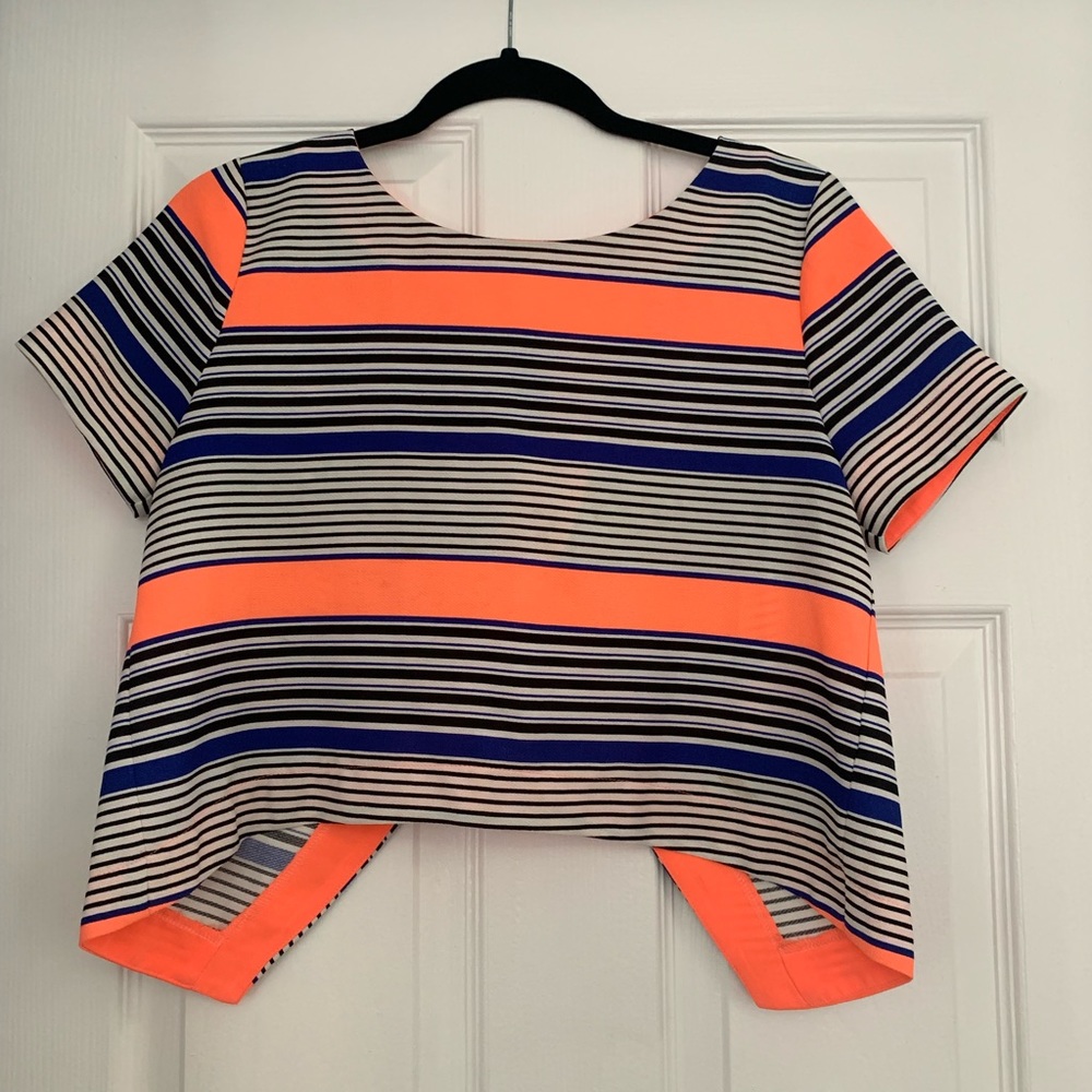 Fifty Street Coral/Blue/White Striped Crop Top